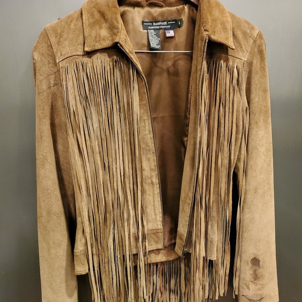 SUEDE FRINDGE JACKET BY RAMPAGE CLOTHING COMPANY (LARGE)